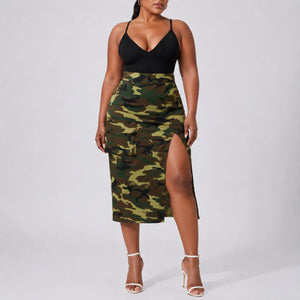 Camo Slit Cargo Midi Skirt WHD0606483