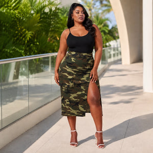Camo Slit Cargo Midi Skirt WHD0606483