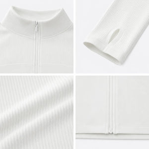 Ribbed Zip Mock Neck Top WHD0606525-JYMW117