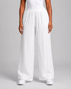 White Eyelet Wide Leg Pants WHD0606540