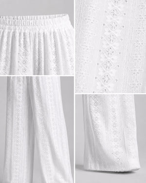 White Eyelet Wide Leg Pants WHD0606540
