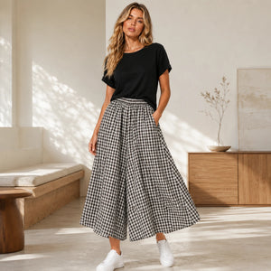 Gingham Wide Leg Pants WHD0606544
