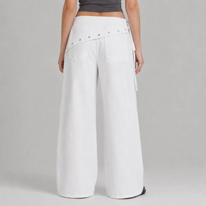 Asymmetric Grommet Wide Leg Pants WHD0606545