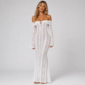 Off-Shoulder Lace Maxi Dress WHD0606550