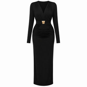 Gold-Detail Ruched Maxi Dress WHD0606554