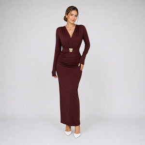 Gold-Detail Ruched Maxi Dress WHD0606554