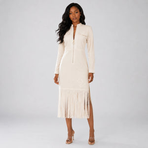 Zip Front Fringe Midi Dress WHD0606556