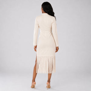 Zip Front Fringe Midi Dress WHD0606556