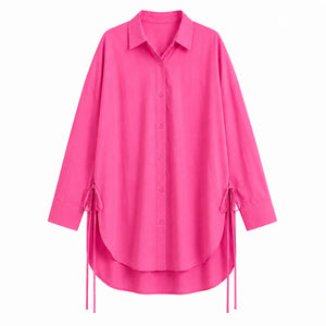 Oversized Side-Tie Button-Up Shirt WHD0606589