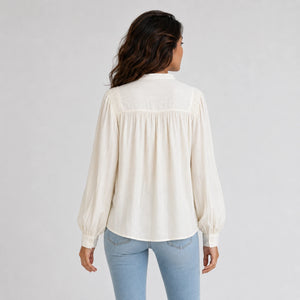 Lace Panel Button Blouse WHD0606591