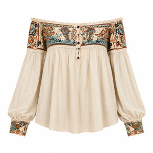 Boho Off-Shoulder Printed Blouse WHD0606594