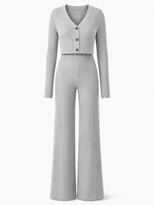 Ribbed Knit Wide Leg Set WHD0606597