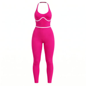Contrast Trim Backless Active Jumpsuit WHD0606629