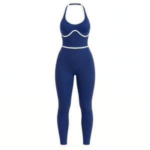 Contrast Trim Backless Active Jumpsuit WHD0606629