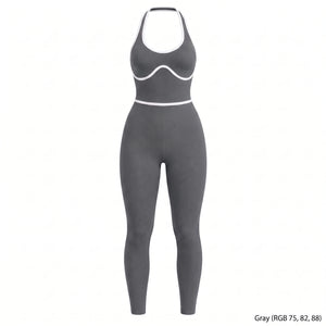 Contrast Trim Backless Active Jumpsuit WHD0606629