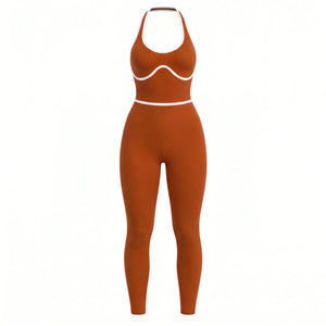 Contrast Trim Backless Active Jumpsuit WHD0606629