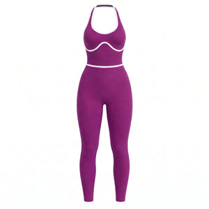 Contrast Trim Backless Active Jumpsuit WHD0606629