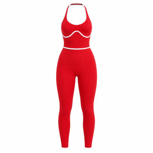 Contrast Trim Backless Active Jumpsuit WHD0606629