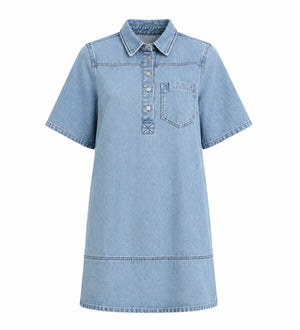 Washed Denim Collared Mini Dress WHD0607001
