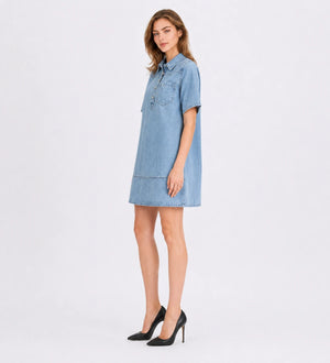 Washed Denim Collared Mini Dress WHD0607001