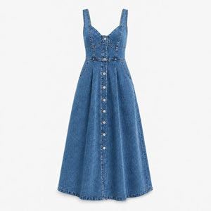 Button Front Denim Midi Dress WHD0607003