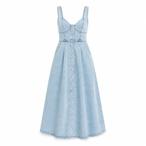Button Front Denim Midi Dress WHD0607003