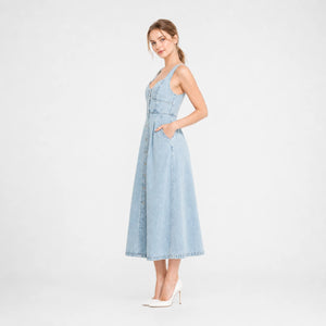 Button Front Denim Midi Dress WHD0607003