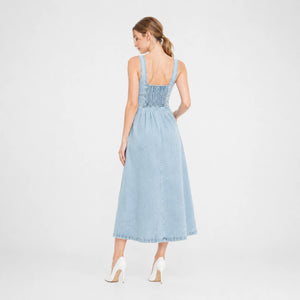 Button Front Denim Midi Dress WHD0607003