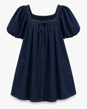 Indigo Puff Sleeve Babydoll Dress WHD0607005