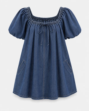 Indigo Puff Sleeve Babydoll Dress WHD0607005
