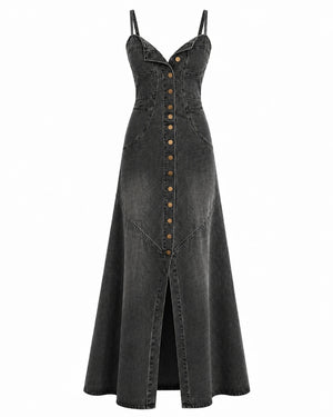 Button-Front Denim Maxi Dress WHD0607009