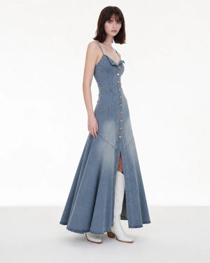 Button-Front Denim Maxi Dress WHD0607009