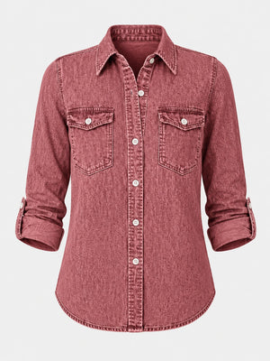 Tonal Pattern Washed Denim Shirt WHD0607011
