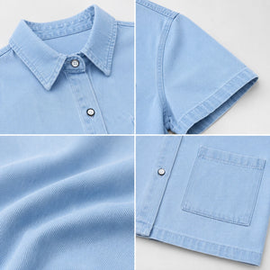 Cropped Short Sleeve Denim Shirt WHD0607012