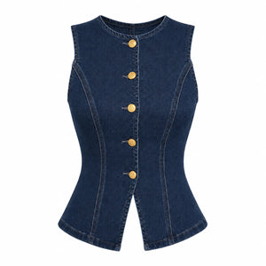 Gold-Button Denim Vest Top WHD0607013