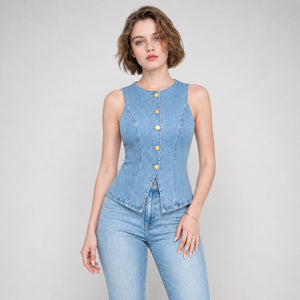 Gold-Button Denim Vest Top WHD0607013