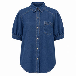 Puff Sleeve Longline Denim Shirt WHD0607016