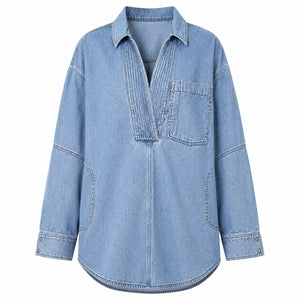 Oversized Pintuck Denim Tunic Shirt WHD0607017