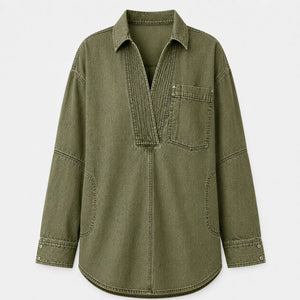 Oversized Pintuck Denim Tunic Shirt WHD0607017