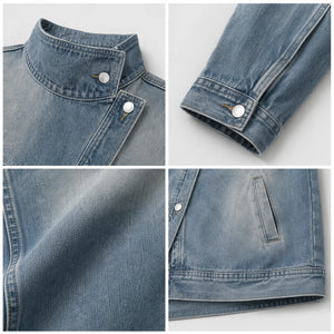 Asymmetric High-Collar Denim Jacket WHD0607018