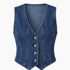 Button Front Cropped Denim Vest WHD0607019