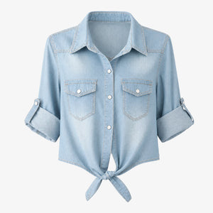 Tie-Front Denim Shirt Top WHD0607020