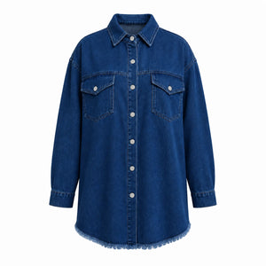 Frayed Hem Denim Shirt Jacket WHD0607021