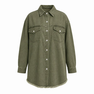 Frayed Hem Denim Shirt Jacket WHD0607021