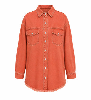 Frayed Hem Denim Shirt Jacket WHD0607021