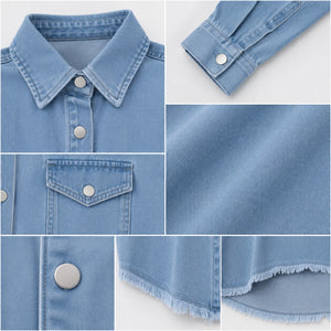 Frayed Hem Denim Shirt Jacket WHD0607021