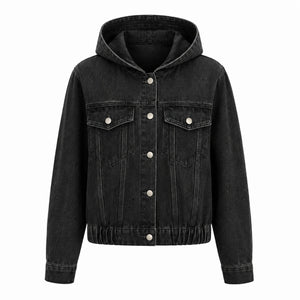 Hooded Elastic Hem Denim Jacket WHD0607024