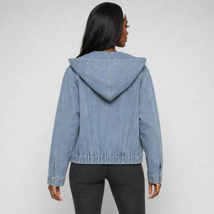 Hooded Elastic Hem Denim Jacket WHD0607024