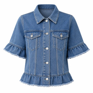 Ruffle Sleeve Denim Jacket WHD0607027