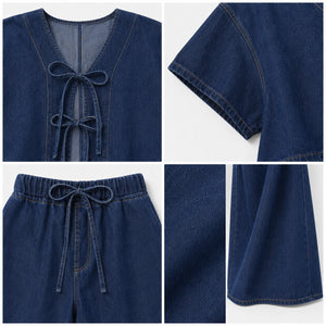 Tie Front Wide Leg Denim Set WHD0607031